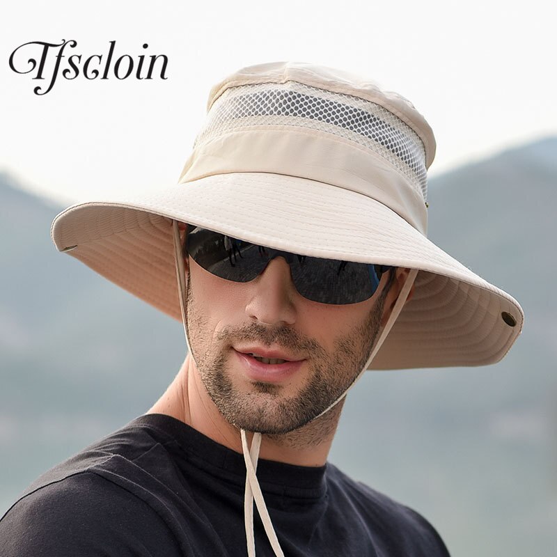 Outdoor Vissen Wandelen Hoed Heren Zomer Zonnehoed Visser Hoed Mesh Ademend Anti-Uv Grote Brede Rand Zon Bescherming cap