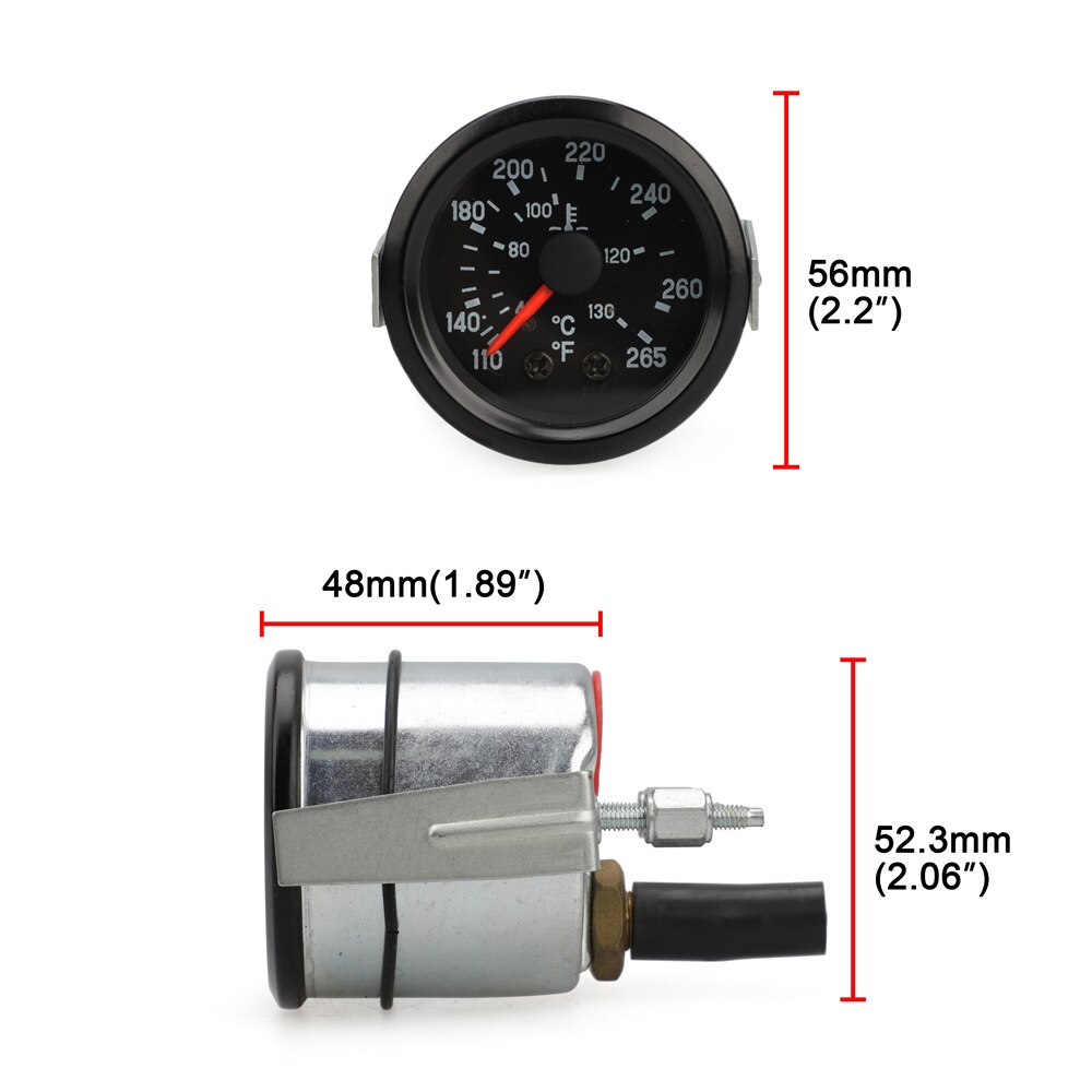 2&quot; 52mm VDO water temp 40~130C/110-265 F Dual scale display 12V water temperature Gauge 52mm Diameter with Sender