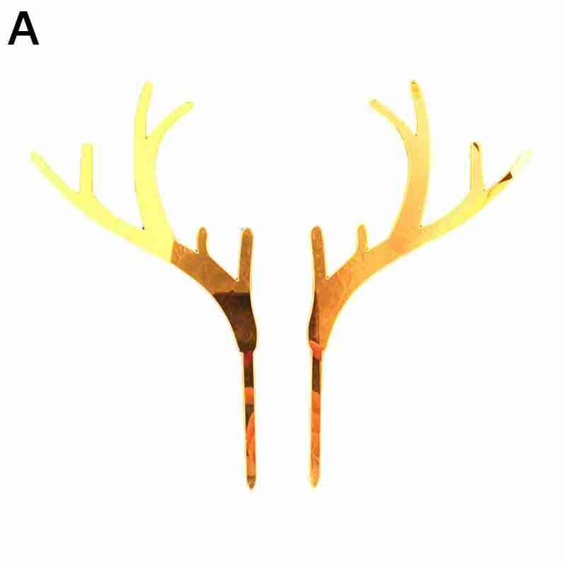 Golden Elk Antler Cake Topper Dessert Decoration Wedding DIY Party Supplies Baby Birthday Party Christmas Decoration: A