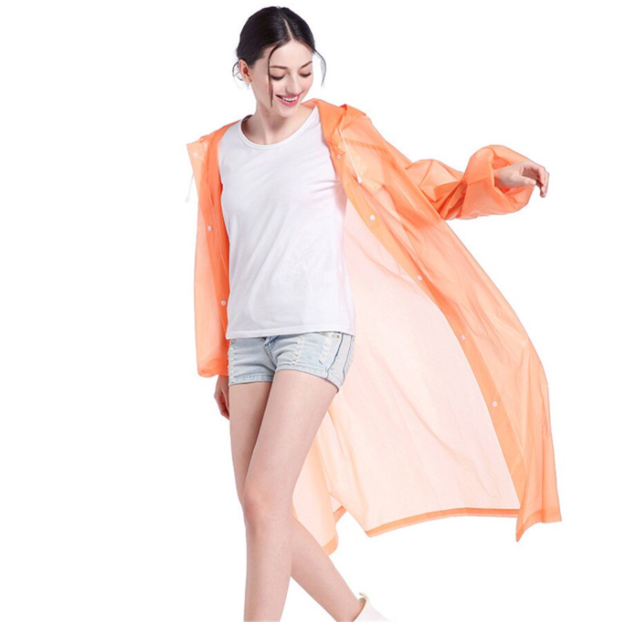 Chaqueta impermeable transparente de EVA para hombres y mujeres, impermeable, impermeable, Poncho con capucha para acampar, impermeable: Naranja