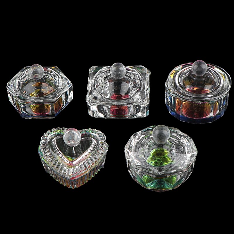 1pc Rainbow Crystal Clear Acrylic Liquid Dish Dappen Dish Glass Cup With Cap For Acrylic Powder Monomer Nail Art Tool Kit