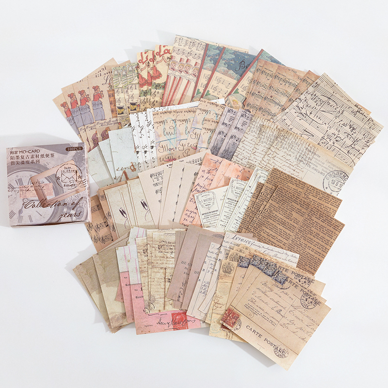100 pcs /pack Old Time Retro Base Paper Notes Antique Handbook Diary Notebook Decoration: 004
