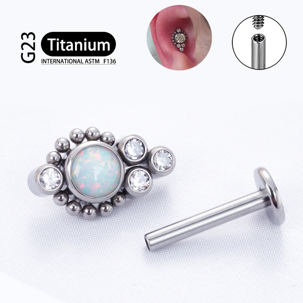 G23 titanio ASTM F136 cartílago pendientes circón ópalo ágata Labret labio Tragus de Navidad joyería Piercing para mujeres