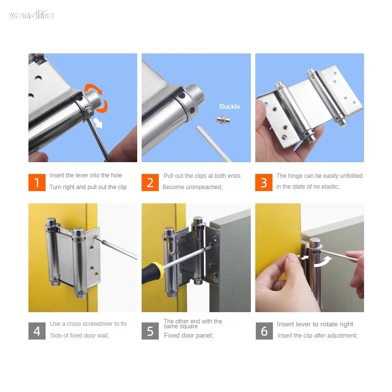 Stainless Steel Automatic Rebound Hinge Invisible Door Self-Closing Door Closer inside and outside Open Two-Way Spring Hinges