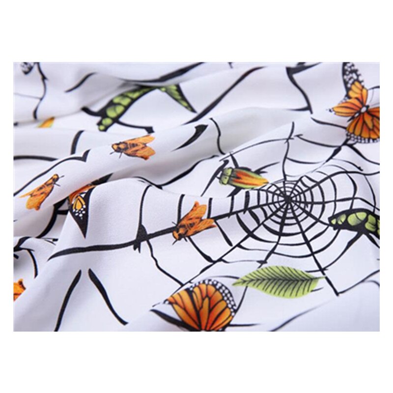 100% mulberry silk crepe de chine fabric cloth per meter butterfly printed anti-wrinkle shirt dress fabric express