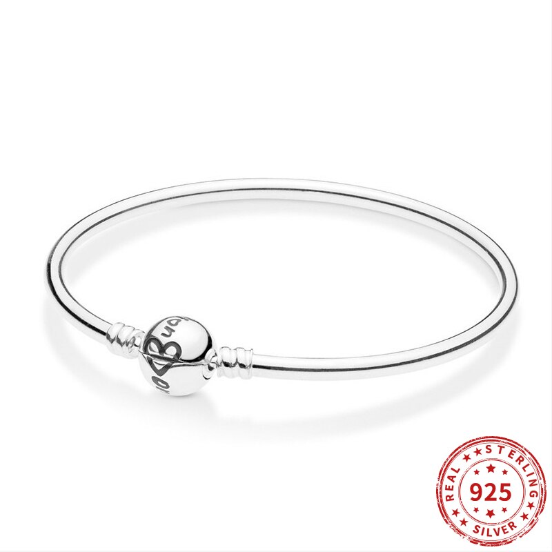 Vero argento sterling 925 perline Pan momenti serpente catena cursore ti amo braccialetto perlina fascino donne braccialetto gioielli 2021