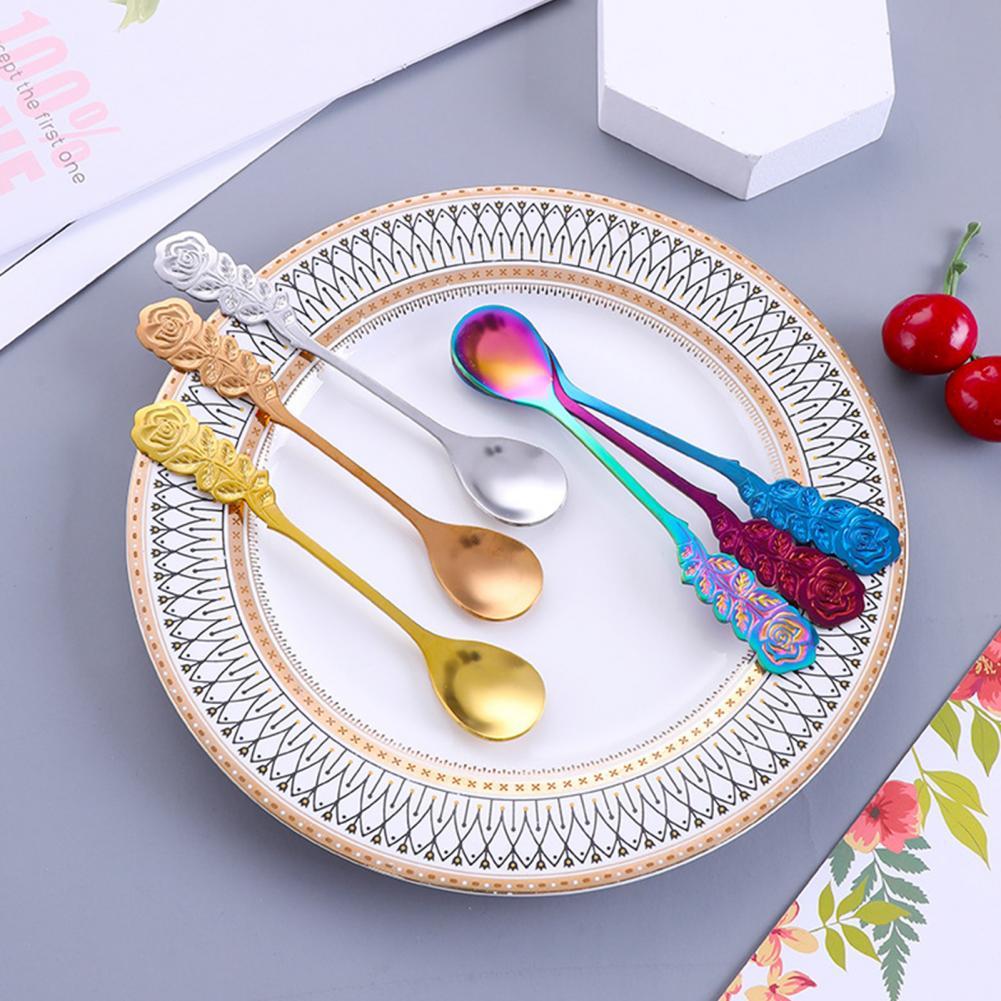 Creativity Coffee Spoon Rose Handle Dessert Stainless Steel Stirring Teaspoon Tableware for Restaurant Kitchen