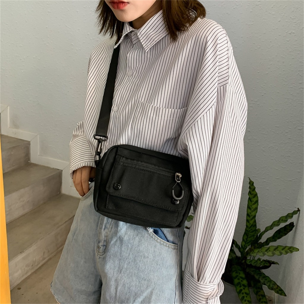 Dam canvas handväskor koreanska mini studentväska mobiltelefonväskor enkla små crossbody-väskor avslappnad dam axelväska  #t1p