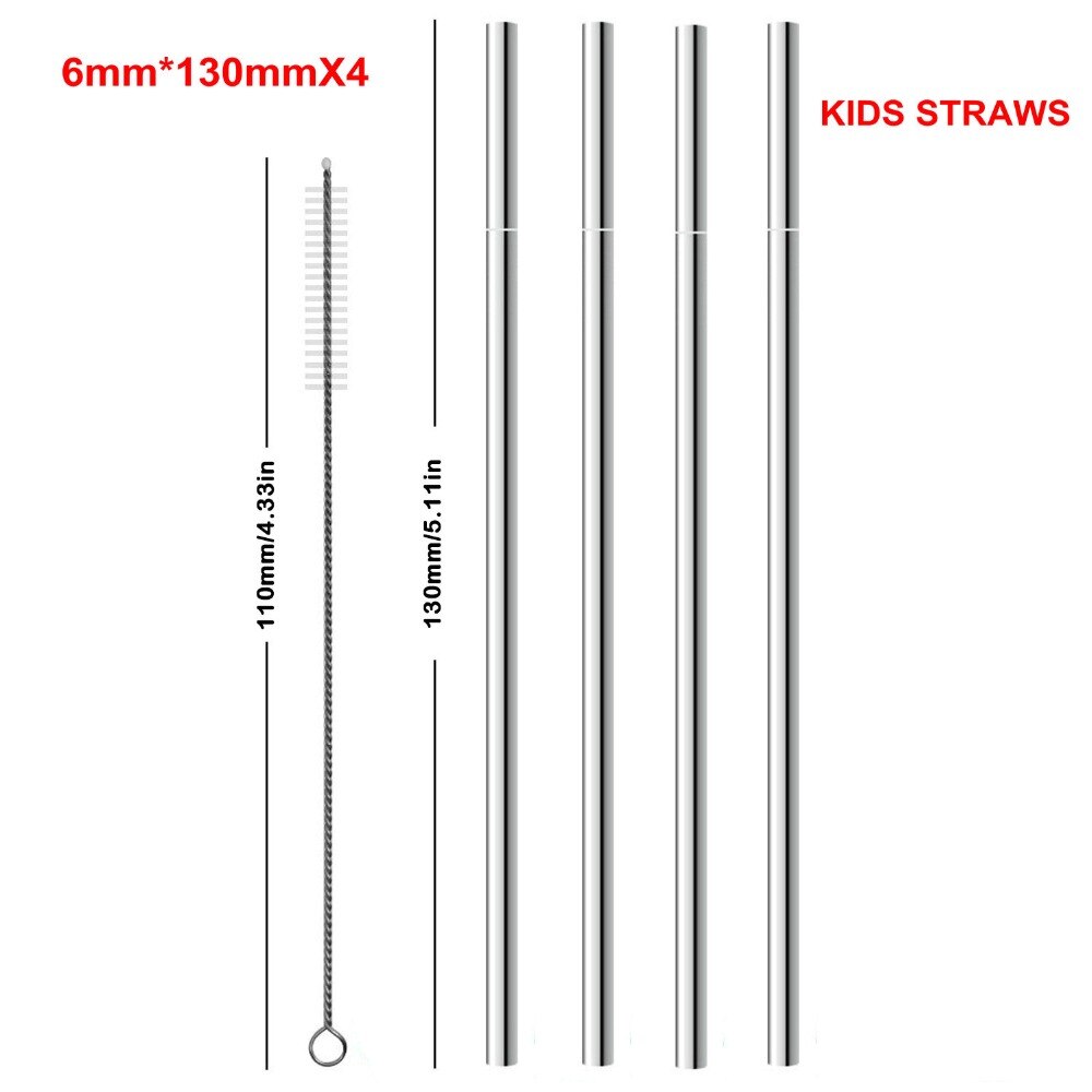 Metalen rietjes zilver (set van 4, borsteltje en zakje) - Cocktail Shop