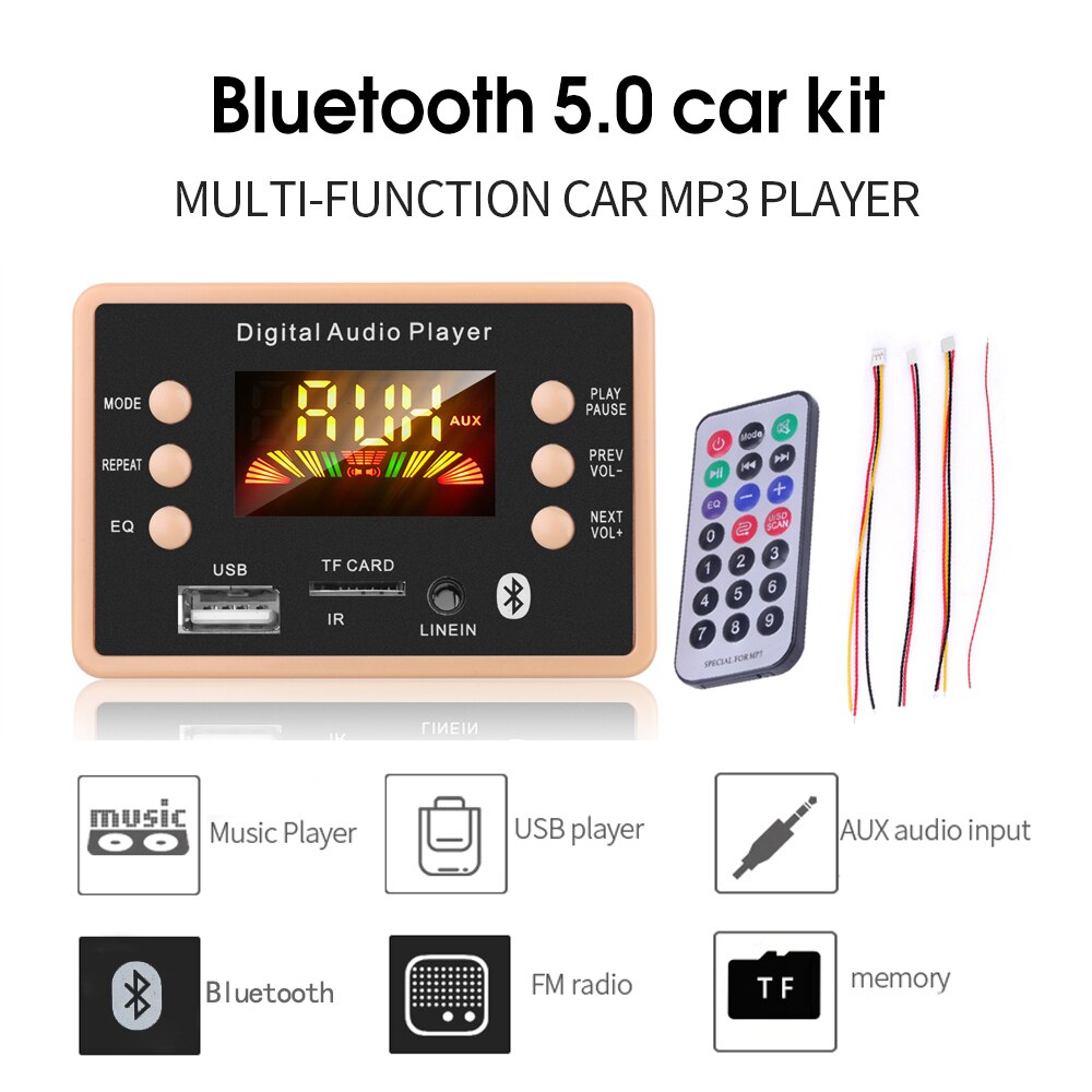 Placa decodificadora para coche, módulo de Audio WMA, MP3, Bluetooth 5,0, 12V, USB, TF, 3,5mm, AUX, Radio FM, Kit de reproductor MP3 inalámbrico, pantalla colorida