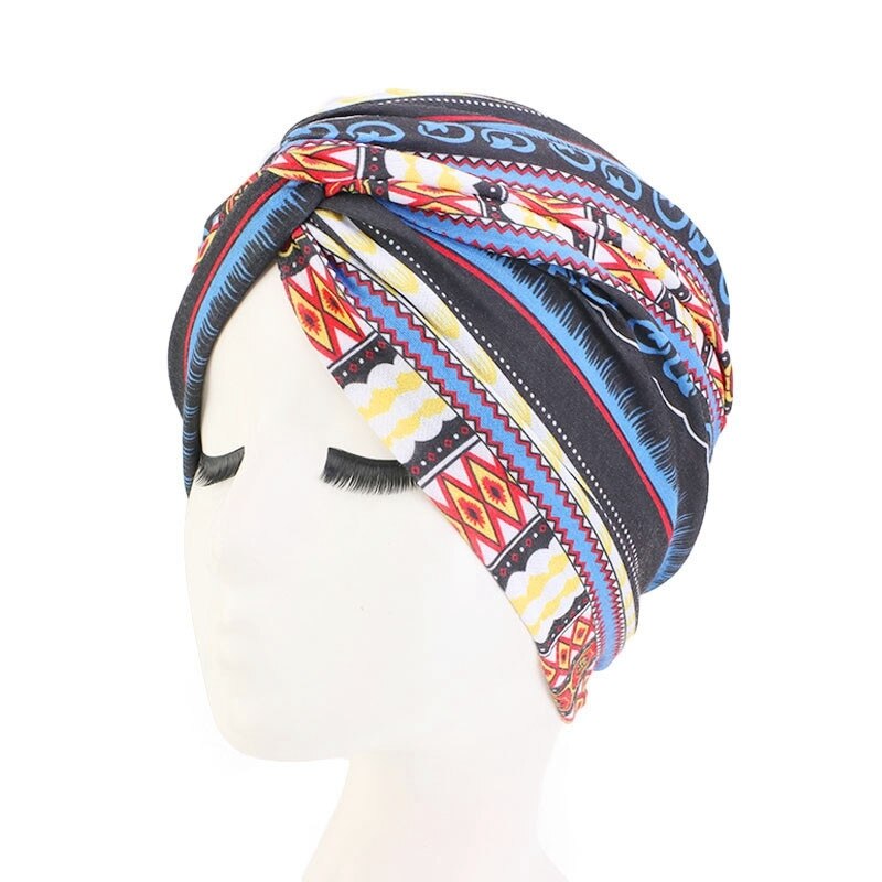 Afrikaanse tulband twist haarmutsen tulband bloemenprint nacht slaap hoofddoek vrouwen moslim haarband chemo haarstyling tools: Diepblauw
