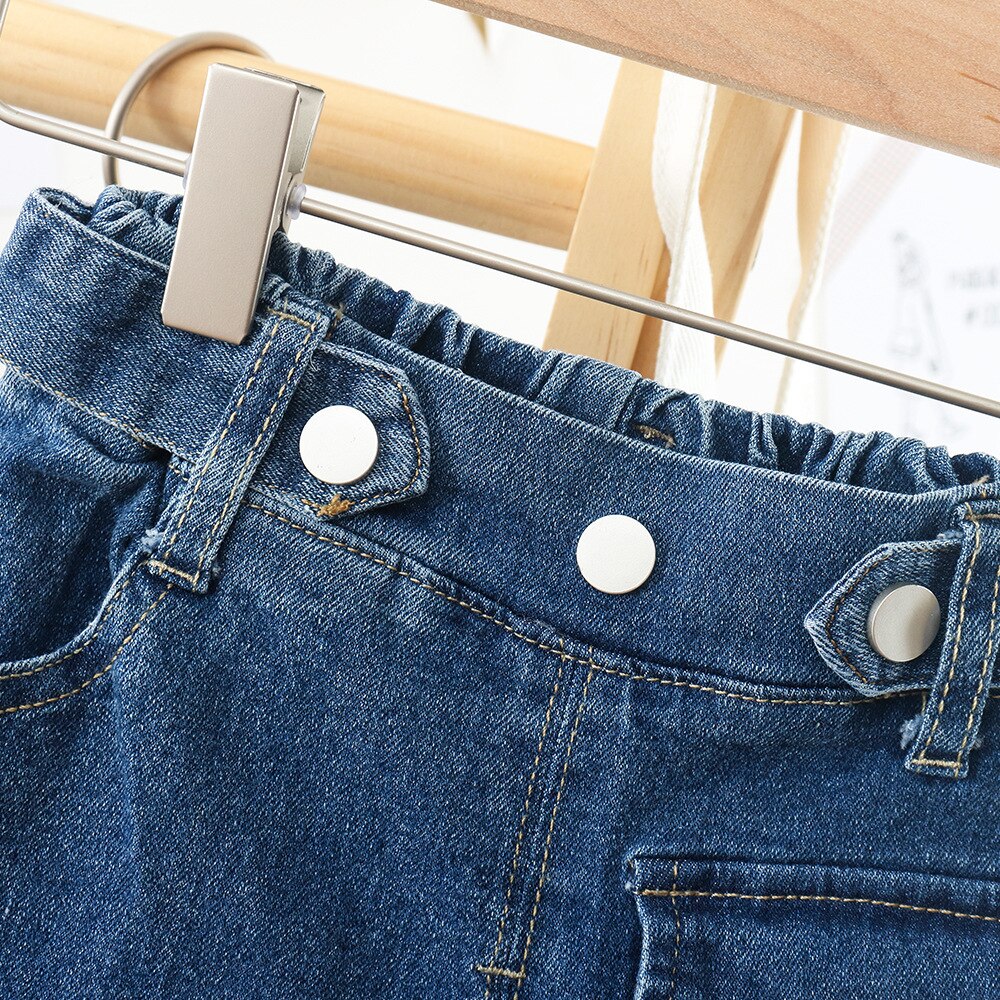 KEAIYOUHUO-ropa para bebés, pantalones vaqueros azules elásticos para niños, pantalones largos de estilo occidental para niños de 8 años