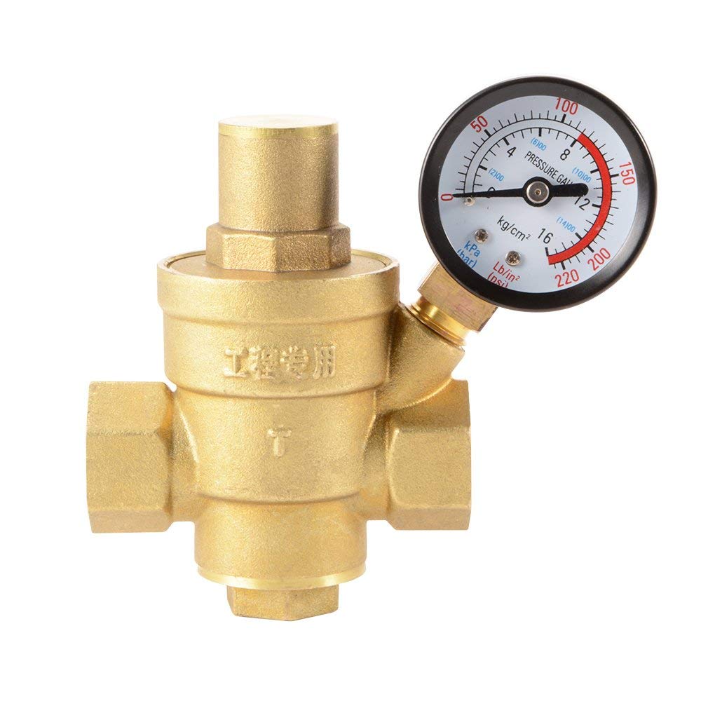 Water Pressure Regulator Brass Lead-free Adjustable 1/2" 15mm Water Pressure Reducer Valve with Pressure Gauge Bar/Psi HS918