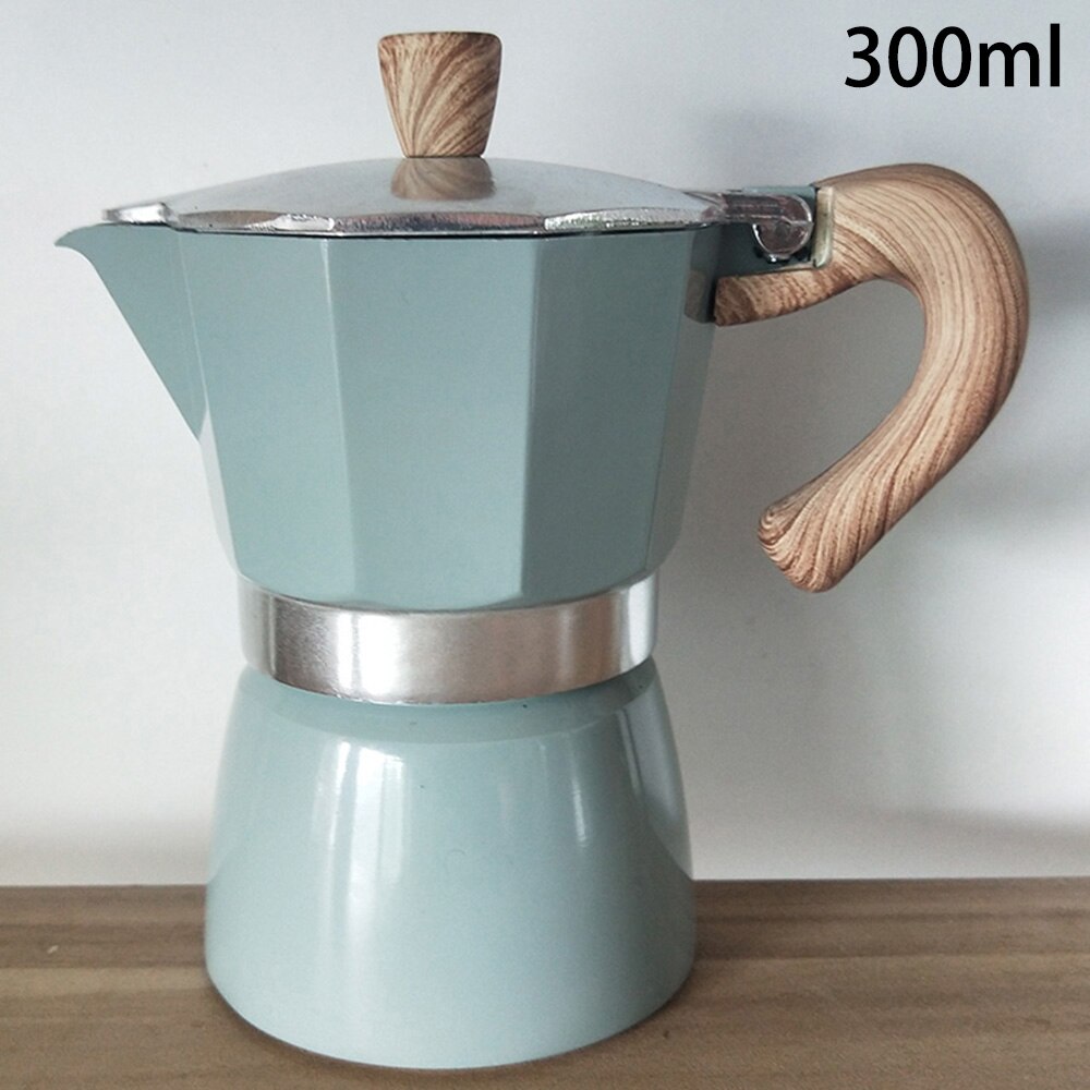 Aluminium italiensk moka espresso kaffebryggare perkolator spis topp kastrull 150/300ml gasspis alkohol spis tillbehör: Sjöblått 300ml