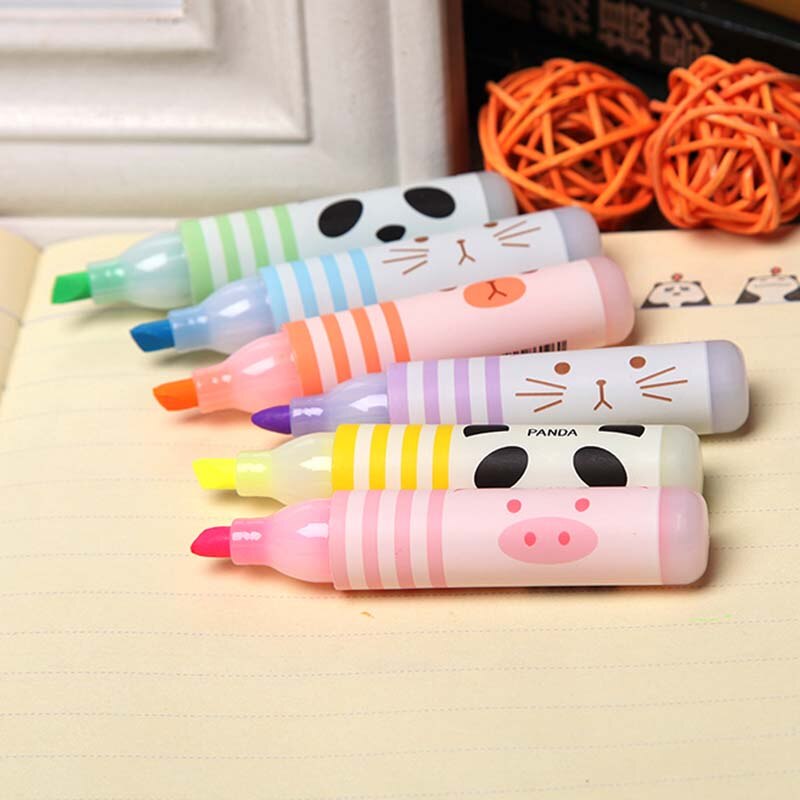 48 pcs/lot Cartoon Panda Cat Animals Highlighter Mini 6 colors Drawing marker pens office school writing supplies
