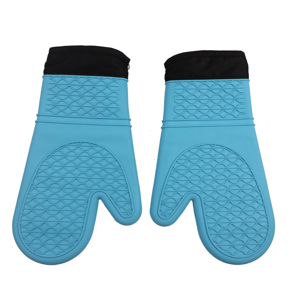 Silicone Baking Gloves High Temperture Gloves Thickened Cotton Silicone Microwave Oven Gloves Kitchen Slip-Proof Gloves: Blue