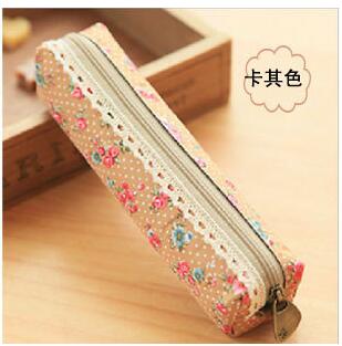 1 Stks/partij Mini Retro Bloem Bloemen Lace Etui Pen Zak Multifunctionele Rits Potlood Houder Tas briefpapier: coffee