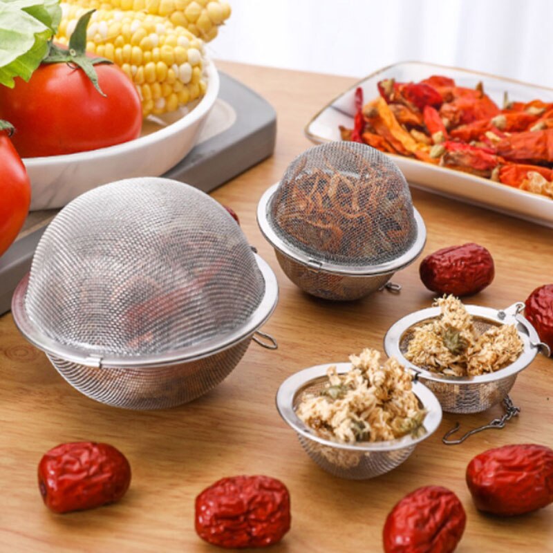 Stainless Steel Tea Ball Tea Set Filter Sphere Lock Spice Tea Ball Filter Seasoning Bag Filter Mesh Kitchen Filter Gadget