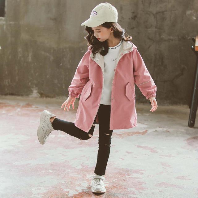 Kinderen meisjes trenchcoat hoodies jas 4 6 8 10 12 13 jaar tienermeisjes kleding dubbelzijdige jas herfst bovenkleding kinderen: Roze / 4
