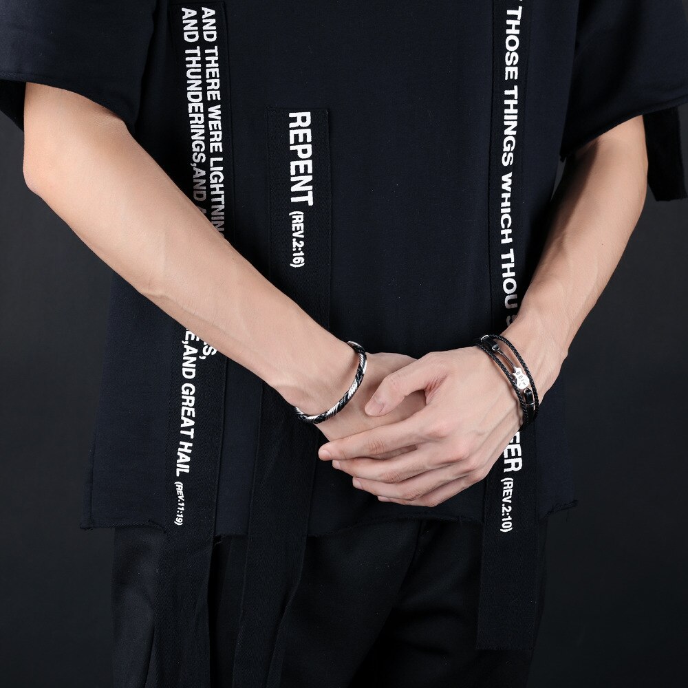 OPK gitara klasyczna gitara basowa bransoletka dla mężczyzn wielowarstwowe skórzane ze stali nierdzewnej ręcznie plecione liny biżuteria męska prezent PH1224