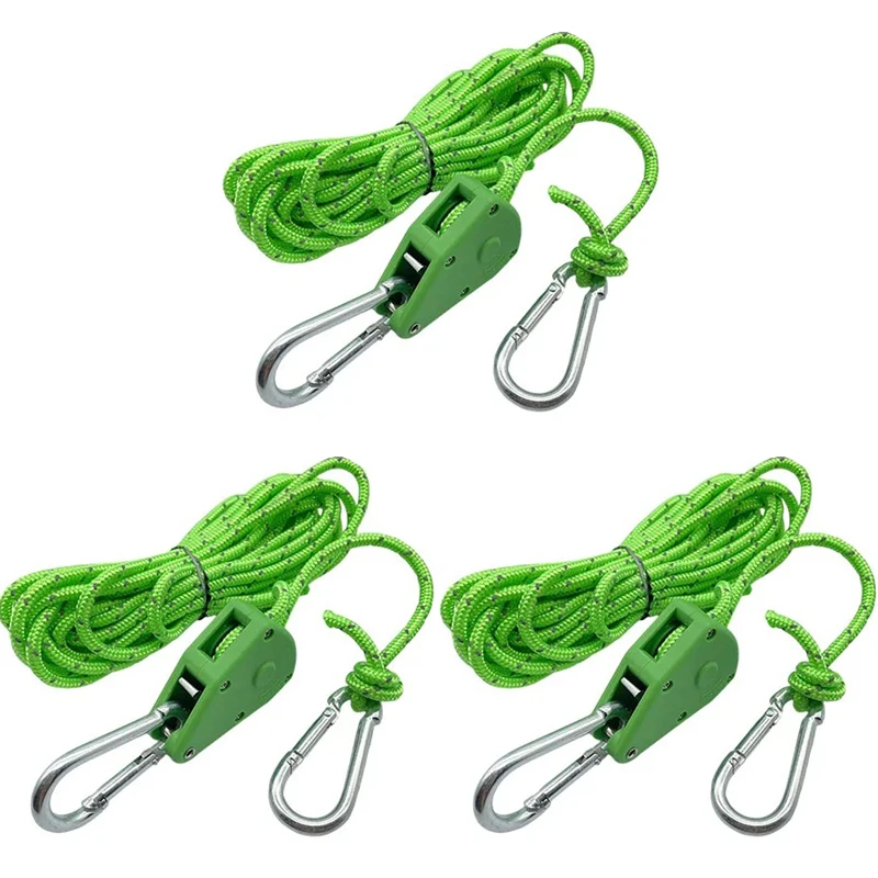 4M 6Pc Reflecterende Camping Tent Wind Touw Vastbinden Spanner Bevestiging Katrol Ratel Luifel Touw Gesp Touw tent Accessoire: YELLOW