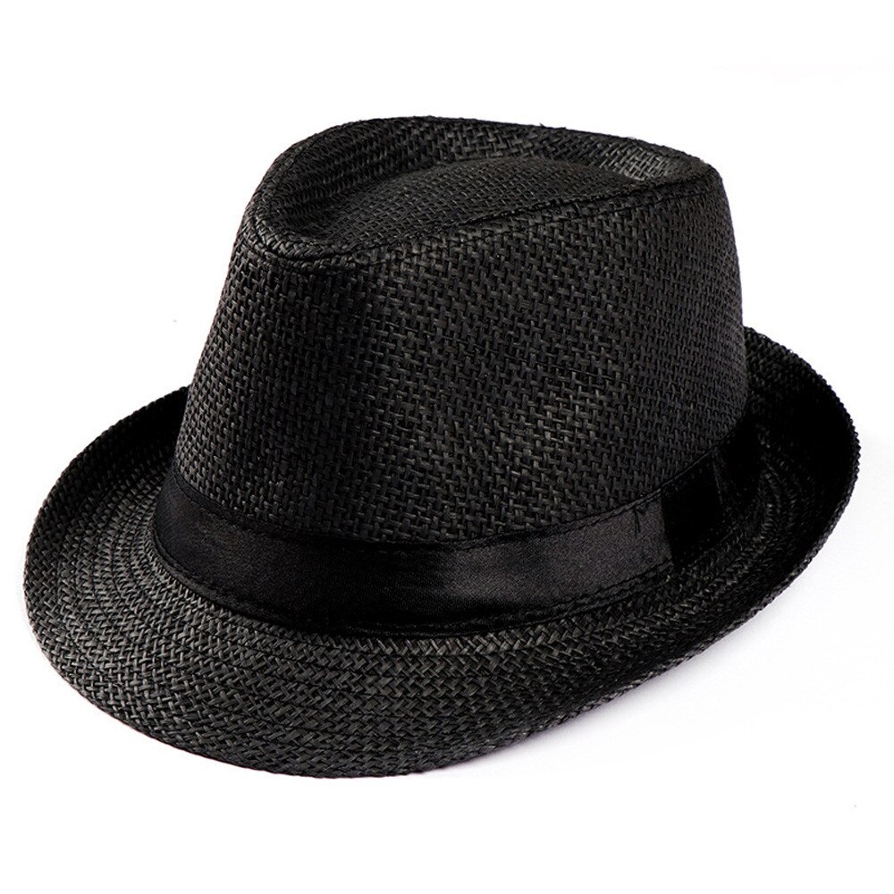 Sombrero de paja con banda para el sol para hombre y mujer, sombrero de gángster con contraste, para playa y verano: Black 