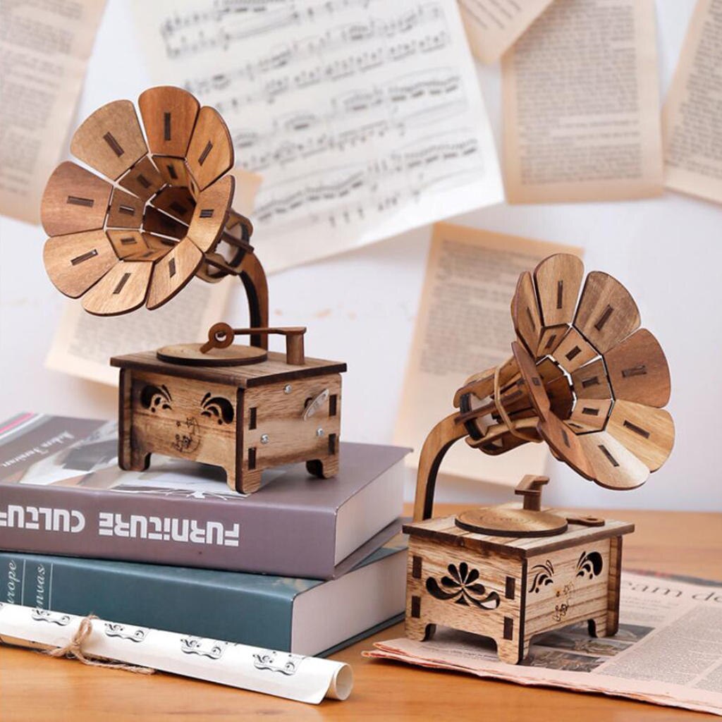 Cajas de música creativas, fonógrafo de madera Retro, caja Musical, de cumpleaños para niños