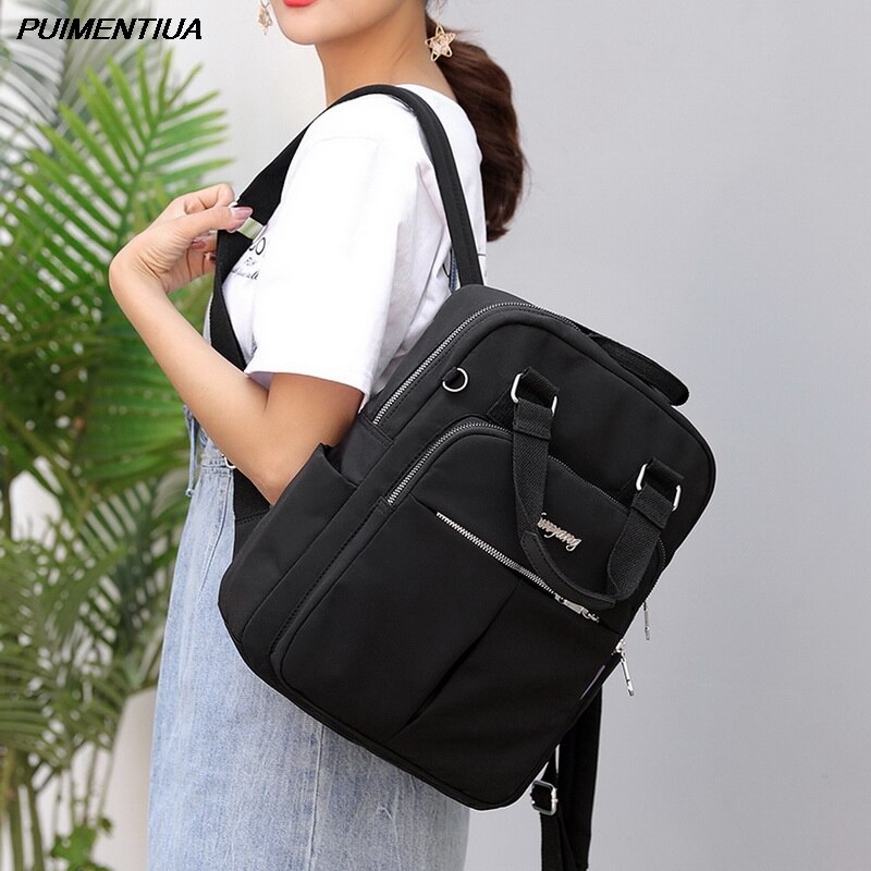 Solid Women Backpack Female Travel School Bags For Teenage College Schoolbag Nylon Solid Color High Student Bag