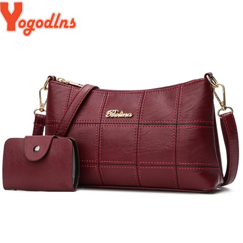 Yogodlns 2020 moda xadrez crossbody saco para as mulheres de luxo alta qualidade composto sacos couro do plutônio senhora pequena bolsa ombro conjunto