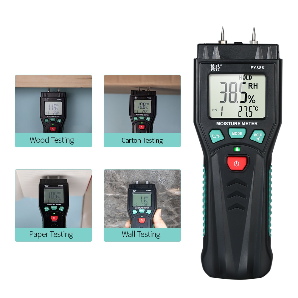 Moisture Meter For Wood Humidity Thermometer Hygrometer Meter Plants Moisture Tester with 7 Mode Backlight Data Hold for Cement