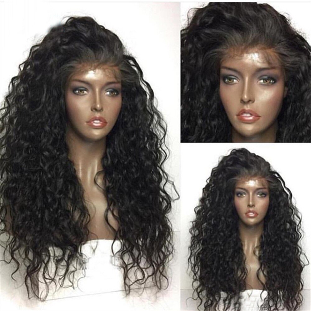 Fantasy Beauty-Peluca de pelo sintético con malla frontal prearrancada, 180% Denstiy, sin pegamento, rizada, fibra resistente al calor, con pelo de bebé