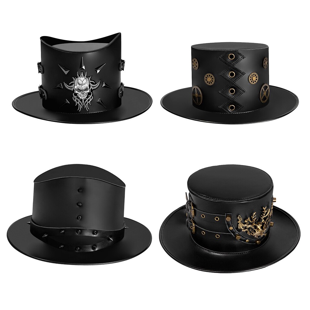 Gotische goochelaar hoge hoed pu leer unisex steampunk halloween feest petten