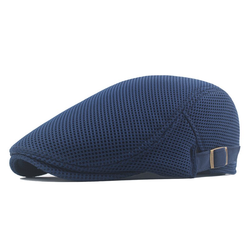 Spring Summer Men's Beret Solid Color Hollow Mesh Cap Breathable Adjustable ladies Sun Hat: Navy