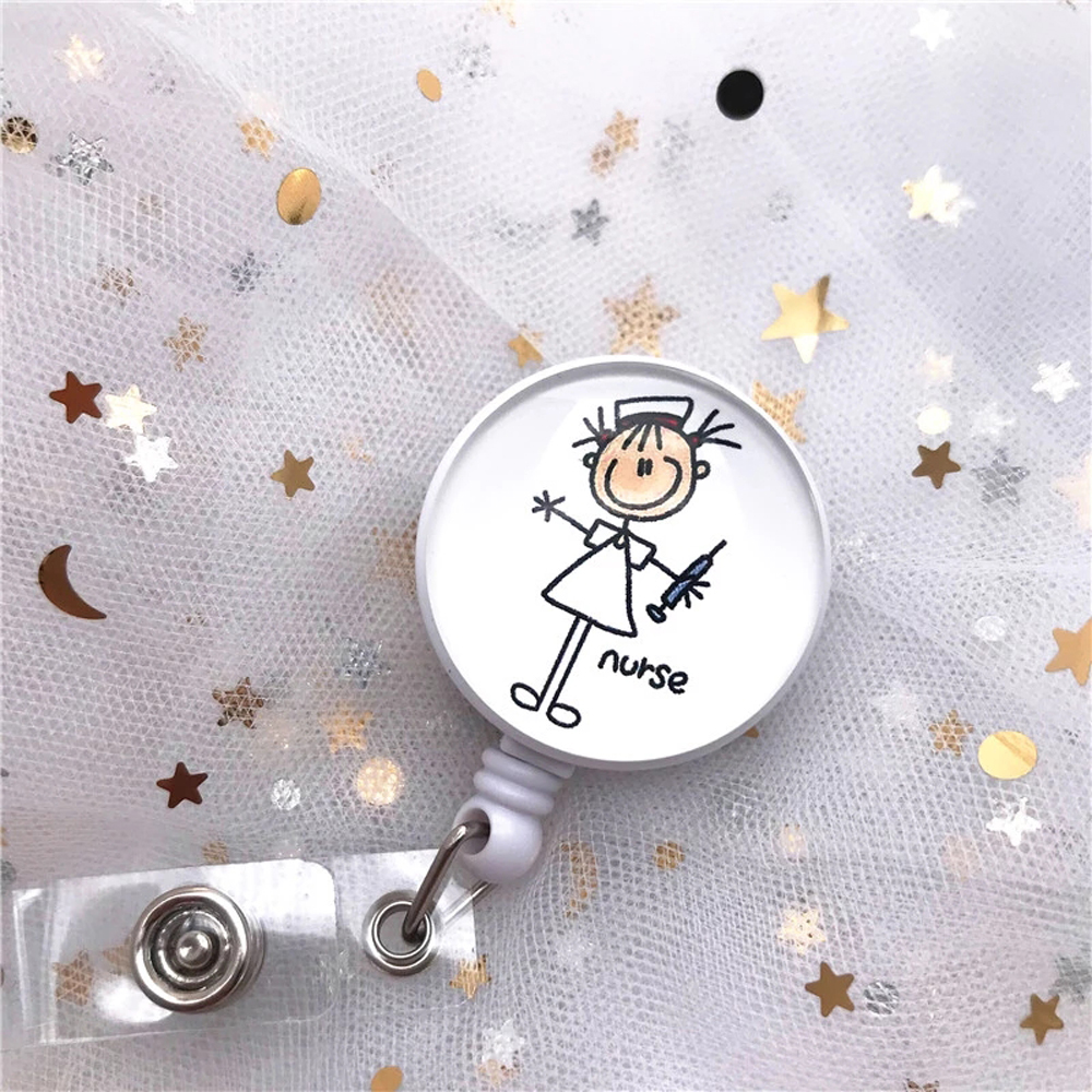 Hospital Cute Cartoon Reel Clip ID Card Retractable Badge Reel Nurse Doctor Badge Holder Name Card Holder: GRAY