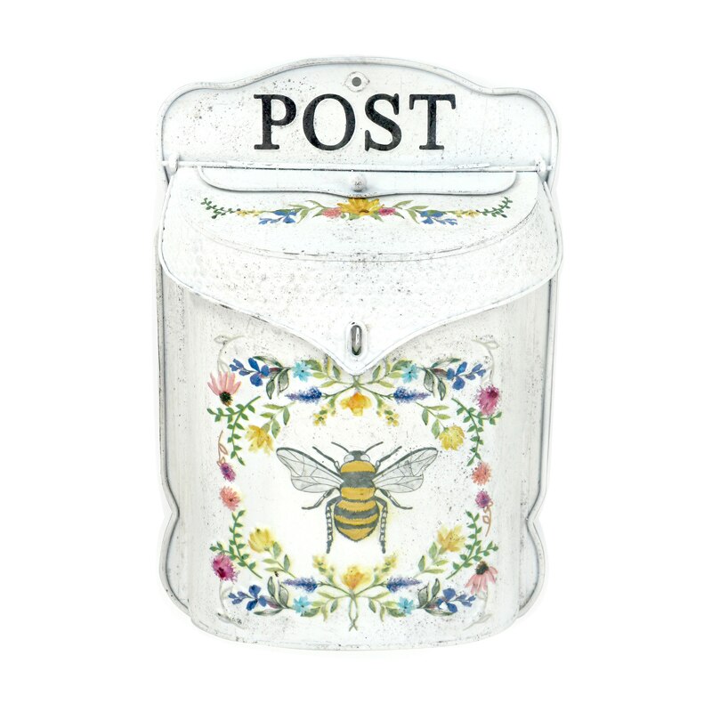 Garden Outdoor Mailbox Retro Style Letter Box Metal Wall Mounted Post Farmhouse Post Decoration Crafts: White