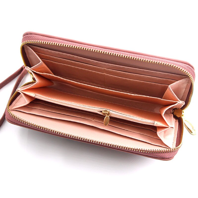 Carteira de couro para mulheres, nova carteira feminina feita em couro com zíper, grande capacidade, suporte para celular, cor amor, oco, cartão, 2019 carteiras