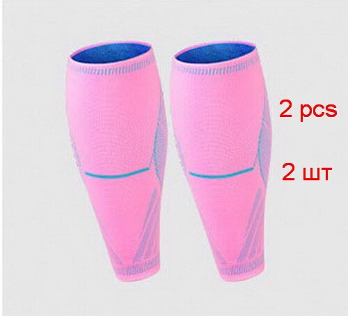 Elastisk stickad sport kompression ben vad ärmar tennis löpning lindrar muskelvärk benvärmare skydd basket fitness: 2 st rosa / M