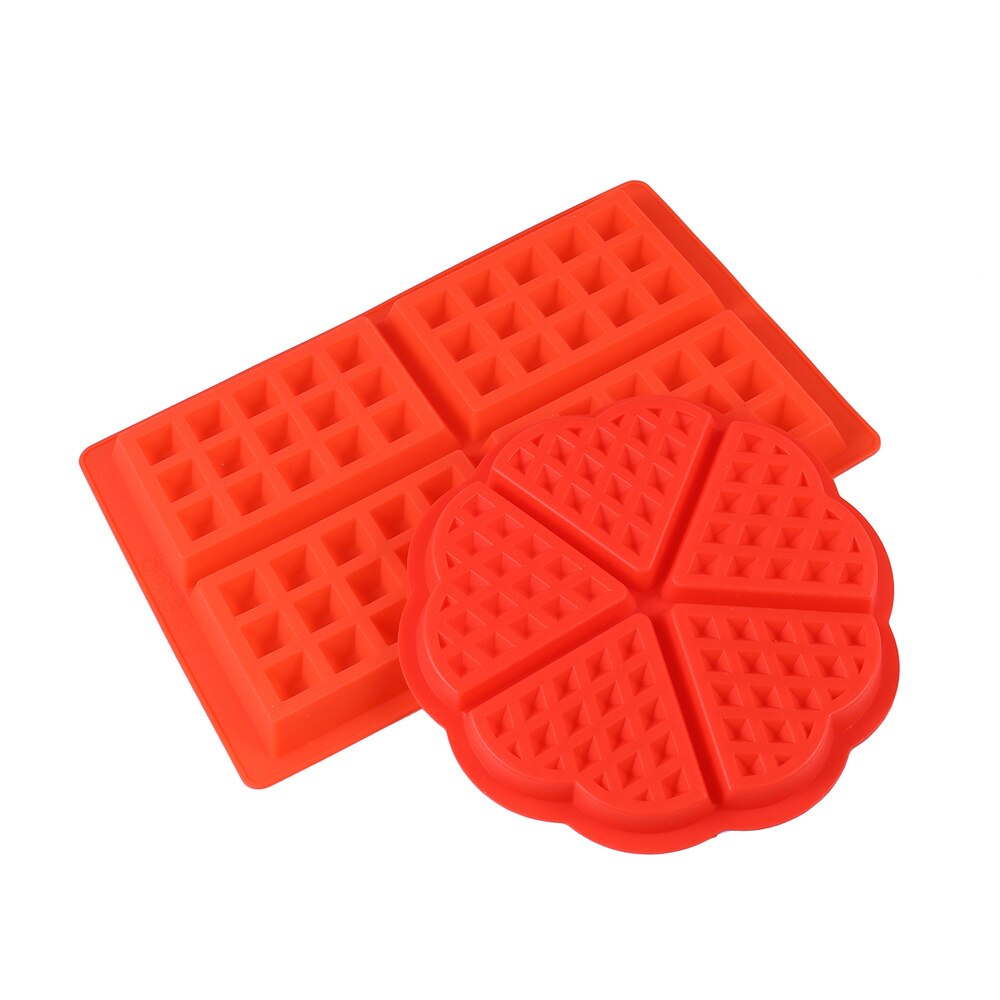2 uds. De gofres de silicona herramienta molde para hornear FORMA DE gofrera Chocolate molde cuadrado y forma de corazón (rojo)
