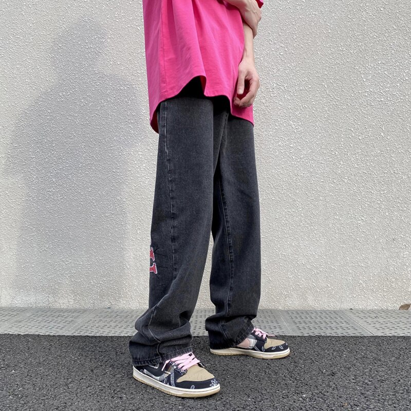 Pantalones vaqueros con estampado de letras para hombre, jeans holgados de estilo hip hop para verano