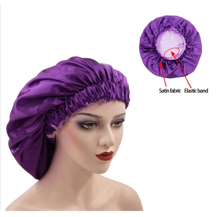 Effen Kleur Omkeerbaar Zijdeachtig Satijn Motorkap Dubbele Laag Slaap Night Cap Head Cover Motorkap Hoed Voor Voor Krullend Veerkrachtig Hair zwart