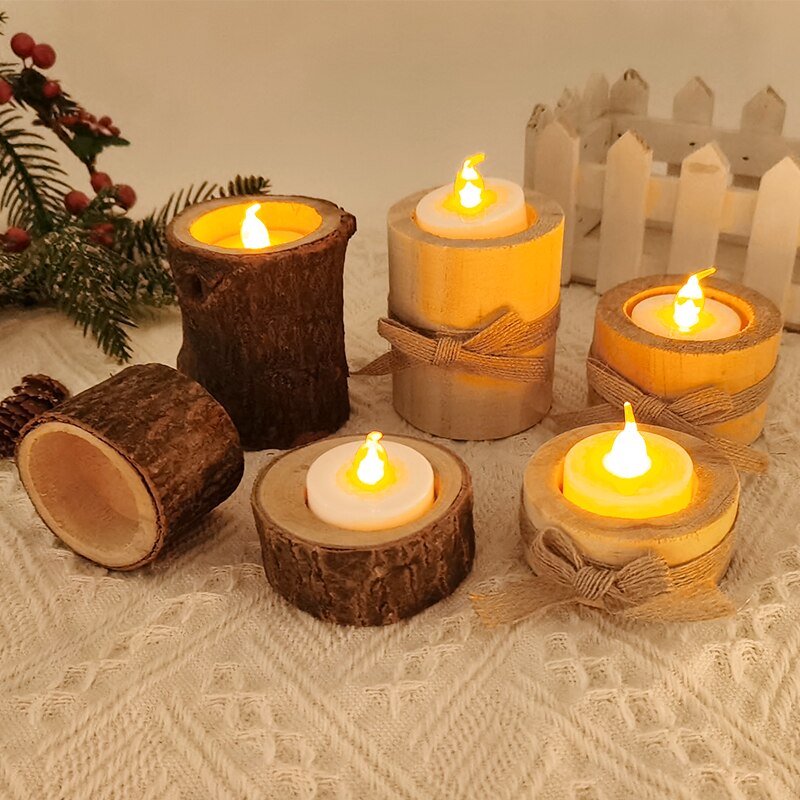 Retro Rustic Wedding Centerpieces Candle Decor Wooden Candle Holder Base Christmas Birthday Table Tea Light Candle Decor