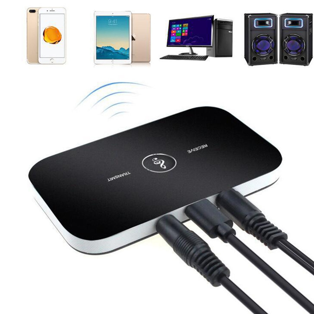 thumbnail image 2 of 2-Pack Bluetooth 4.0 Transmitter & Receiver Adapter For Home Stereo, TV, Speakers | 3.5mm AUX | Wireless Audio 2 of 6
