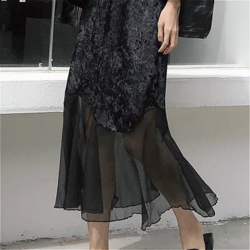 Faldas de Retro para mujer, artístico, de primavera, Trompeta clásica que combina con todo, temperamento de sirena, malla de retales, estética con clase