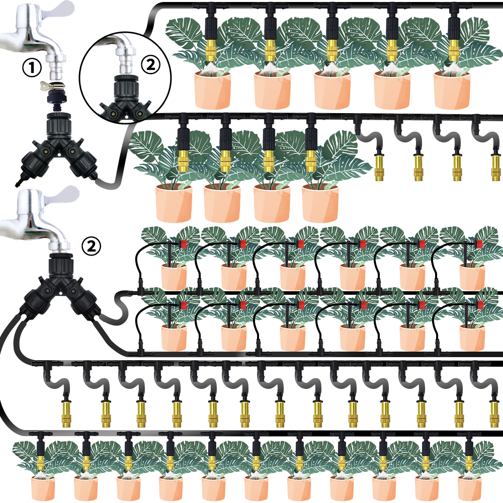 WUJIE 5-50M Tuin Micro Druppelirrigatie Automatische Besproeiingssysteem Kit Timer Controller DIY Mist Spray Koeling voor Potplanten