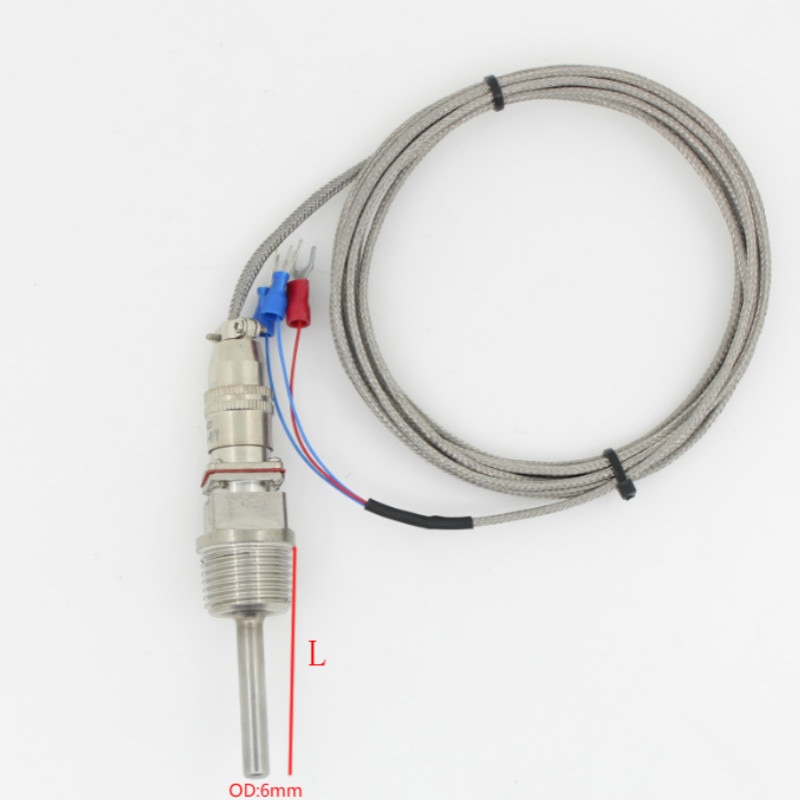 BSP 1/2 "rvs-50 tot 300 Graden Temperatuur Transducer Probe PT100 Temperatuur Sensor Met 2 m Kabel draden L50-300mm