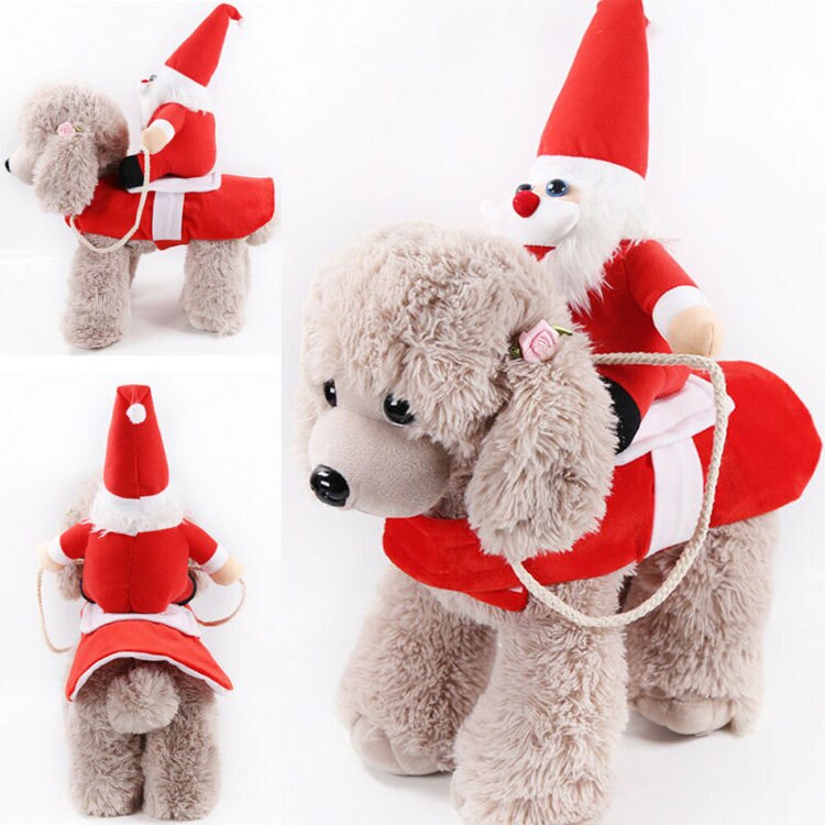 Cute Santa Claus Riding Deer Dog Costume Warm Dog Pet Christmas Transformed Cloak Shawl Lovely Santa Claus Riding Deer Dog