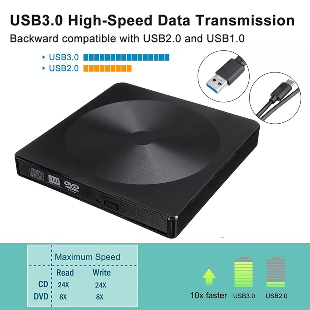 Draagbare Vcd Cd Dvd Brander Usb 3.0 Type-C Externe Dvd Speler Optische Drive Voor Computers Laptop