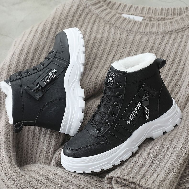 Winter Dames Schoenen Lace Up Vrouwen Sneakers Sneeuw Enkel Laarzen Waterdichte Warme Platform Botas Vrouw Schoeisel Botas De Mujer: Black / 39