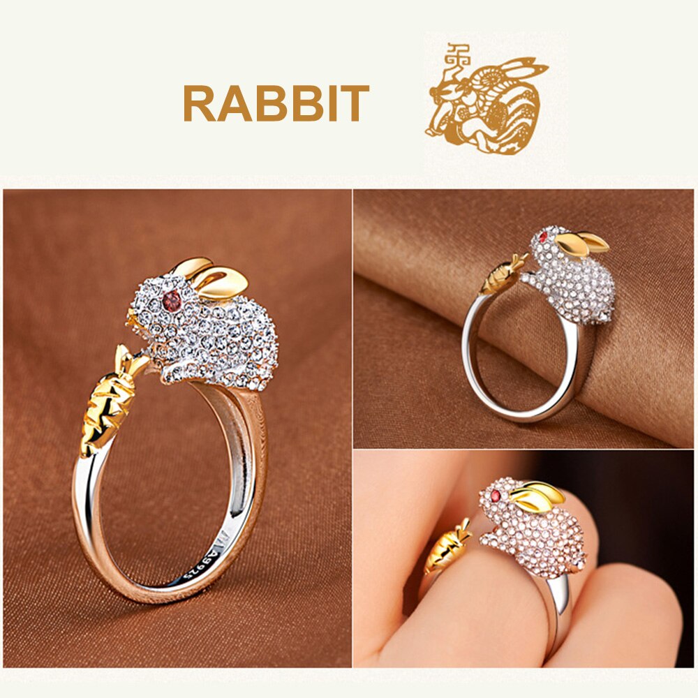 Koper Plated Crystal Mooie Hond Varken Konijn Aap Ingelegd Dier Ringen Vrouwen Meisje Opening Ring Wedding Party Sieraden: 4