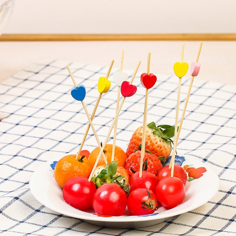 100pcs 12cm Disposable Bamboo Fork Buffet Fruit Desserts Pick Skewer Food Cocktail Sandwich Stick Party Supplies